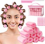 Sponge Foam Hair Rollers for Sleeping - Flexible Curlers with Tail Comb and Hairclips for Hairdressing (60 Pieces, Pink)