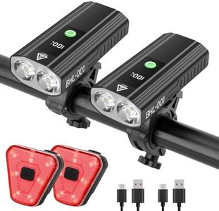 Super Bright Bike Lights for Night Riding, 5000mAh USB C Rechargeable LED Bicycle Light Front and Rear, 2000 Lumens Headlight and Back Tail Light Set for Road Mountain, (Black, 2 Set)