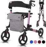 Vive Mobility Walker - Folding 4 Wheel Rollator Medical Rolling Walker with Seat & Bag - Mobility Aid for Adult, Senior, Elderly & Handicap (Pink)