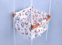 NEW COMERS® Cotton Swing for Kids, Baby Swing for Indoor Outdoor, Jhula for Baby, Wooden Hanging Swing Seat Chair with Safety Belt for Baby (6 Months to 2 Years) (Up to 15 kg)-955