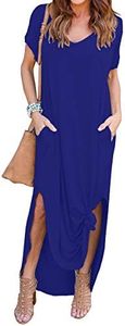 GRECERELLE Women Casual Sundresses Short Sleeve Shirt Dress Split Maxi Long Beach Dresses Travel Vacation 2025 Summer Outfits M, Royal Blue