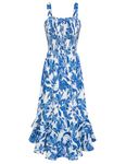 GRACE KARIN Women's Casual Strappy Smocked Maxi Dresses Square Neck A Line Floral Summer Dress Blue Floral XXL