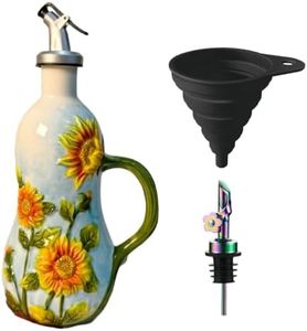 Windefun 16.91oz/500ml Ceramics Olive Oil Dispenser Bottle,Hand Painted Reliefs Oil Dispenser for Kitchen,Oil Bottles for Kitchen (Sunflower)