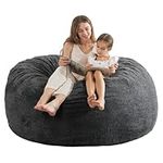 EDUJIN 5 ft Sherpa Bean Bag Chair: 5' Giant Memory Foam Bean Bag Chairs for Adults/Teens with Filling,Ultra Soft Faux Fur Cover, Round Fluffy Lazy Sofa for Living Room - 5 Foot,Dark Gray