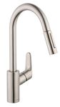 hansgrohe Focus Stainless Steel High Arc Kitchen Faucet, Kitchen Faucets with Pull Down Sprayer, Faucet for Kitchen Sink, Magnetic Docking Spray Head, Stainless Steel Optic 04505800, 1.75