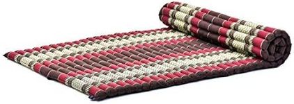 Leewadee - Foldable Floor Mattress - Japanese Roll Up Futon -Trifold Tatami Mat- Guest Floor Bed - Camping Mattress - Thai Massage Mat, Kapok Filled, 190 x 100 cm, Brown Red