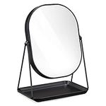 Navaris Vanity Mirror with Tray - Table Top Mirror with Metal Stand and Storage - 7" x 9" Mirror Size - for Makeup, Tabletop, Desk - Black Finish