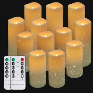 Neween Flameless Candles Battery Operated Candles 4" 5" 6" 7" Set of 12, Ivory Pillar LED Candles with 10-Key Remote Timer and Dimmer, Waterproof Electric Fake Candles for Halloween Christmas Wedding