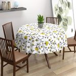 Trance Home Linen Premium Cotton Circular Table Cloth|Printed Round - Seat Table Cover - Washable - Reusable Cloth Cover for Table top (46 inch Diameter, Jaal Yellow) - Pack of 1