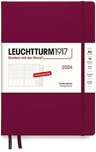 LEUCHTTURM1917 367849 Weekly Planner Composition (B5) 2024, with Extra Book for Addresses and Anniversaries, Port Red, German, 12 Months
