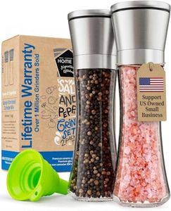 Home EC Premium Stainless Steel Sea Salt and Pepper Grinder Set of 2 - Adjustable Ceramic - Tall Glass Salt and Pepper Shakers - Kitchen Pepper Mill & Salt Mill W/Funnel & EBook