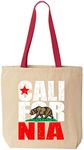 shop4ever California Bear Flag Vintage Cotton Canvas Tote Reusable Shopping Bag Natural - Red 1 Pack Colored Handle