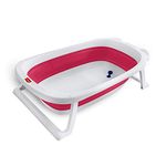 Luv Lap Splash 2 in 1 Folding Baby Bath tub cum Baby Bather with Temperature Sensitive Plug & Anti Slip base, for newborn to 3 year, Turns Bather for 0 - 6month babies, EN Certified, BPA Free (Pink)