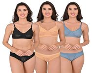 DFEET Women’s Full Coverage Non-Padded Beige Lingerie Set | Nylon-Cotton Blend, Self-Design with Regular Straps | Size 40, B-Cup |Regular Straps for Regular Support | Pack of 3|Multicolor