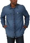 Lee Men's Workwear Loose Fit Long Sleeve Button-Down Overshirt, Mid Wash (Denim), 50/52