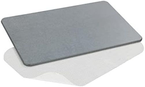WENKO Tapis de Bain antidéparant et Doux en Terre de diatomée | Séchage Rapide | Anti Odeur | Fort Pouvoir Absorbant | Papier émeri Inclus pour Le Nettoyage | 100% diatomite | 60x39 cm | Gris