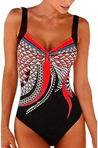 Traje de baño Deportivo de una Pieza para Mujer con Relleno Bañador Push up Ropa de Baño Cintura Alta Estampado Floral Slim Fit Cuerpo Atractivo Bañera Bikini Traje de baño de una Pieza(B Rojo,L)
