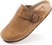 FITORY Womens Clogs Slip-on Potato Shoes Leather Mules with Suede Cork Footbed Brown Size 11
