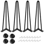 ALXEH 28 Inch Hairpin Table Legs 1/2” Dia 3-Rods Hairpin Furniture Feet 4pcs, Heavy Duty Black Hairpin Legs with Floor Protectors for Coffee Table, DIY Desk and Stand