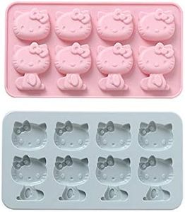 8 Cups 2 Pack Hello Kitty Silicone Fondant Cake Mold,ice Mold,Chocolate Tray for Sugarcraft, Birthday Cake Decoration, Gum Paste Icing, Candy Chocolate Cupcake Topper Decorating and DIY Baking Tools