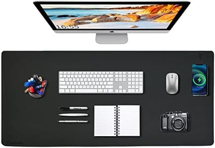 ZAKIA Desk Mat with Wireless Charging Desk Pad for Desktop Charging Large Mouse Pad 32x16 Waterproof Black Leather Computer Mat Non-Slip Protector on Top of Desks for Keyboard & Mouse