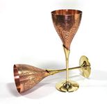 ESPLANADE Engraved Copper Plated Brass Wine Goblet Champagne Flutes Coupes Glasses Set of Two - Ideal for Moscow Mule Too