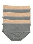 Felina | Organic Cotton Hipster Panties | 6-Pack (Wheat Slate, Large)