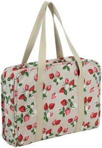 Hobby Gift Exclusive Project Case – Sewing & Yarn Storage, Craft & Knitting Bag for Classes & Travel, 3 Plastic Pocket Inserts for Accessories & Organising – 100% Cotton 34 x 28 x 12cm - Strawberries