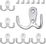 Gorffy Door Hooks 6 Pcs, Double Coat Hooks with 24 Screws, Retro Silver Coat Hooks for Door & Wall, Heavy Duty Metal Door Hooks Screw in for Hanging Robe, Towel, Coat, Bag & Hat (Silver, 6 Pcs)