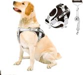 Dog harness & lead set, for Medium to Large Dogs,Adjustable Soft Padded Pet Vest Harness,no pull for dog Handle for Training or Walking, Black, M