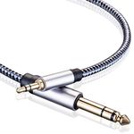 3.5mm to 6.35mm TRS Stereo Audio Cable 3M, Gold-Plated Terminal Silver Color Zinc Alloy Housing 3.5mm 1/8" Male TRS to 6.35mm 1/4" Male TRS Nylon Braided Stereo Audio Cable for iPhone, Amplifiers (3M)