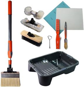 Pinstone Deck Stain Kit, with 2-3 feet Telescopic Extension Pole, 7" Large Deck Stain Brush, 10" Paint Tray, Stiff Scrub Brush, Trim Brush and Accessories, Your Total Solution for Deck Staining.