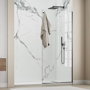 36" W x 76" H Fixed Shower Glass Panel, 3/8"(10mm), Hook, Matte Black