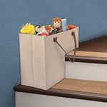 Staircase Basket,Felt Stair Storage Bag with Handles,Foldable L-Shape Staircase Organiser Basket for Carpeted Stairs,Stair Storage Organizer for Household Laundry Toys (Beige)