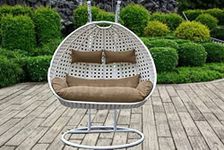 Happy Star Wrought Iron Outdoor Furniture Double Seater Beautiful Swing With Stand (White Swing With Brown Cushion),91.4 Cm,129 Cm,11.9 Cm