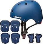 CELOID Kids Helmet Pad Set,Adjustable Kids Skateboard Bike Helmet Knee & Elbow Pads Wrist Guards 5-8-9 Years Kids,Protective Gear Set for Girls Boys Bicycle Roller Scooter Rollerblade Sport,Navy