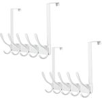 SKOLOO Over The Door Hook Rack, 5 Door Hanger Hooks for Clothes Towels Coat, Over The Door Coat Rack (Pack of 2, White)