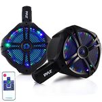 Pyle Waterproof Marine Wakeboard Tower Speakers - 6.5” Dual Subwoofer Speaker Set and 1.0” Tweeters, LED Lights and 200 Watt Power - 2-Way Boat Audio System with Mounting Bracket - PLMRWB65LEB (Black)