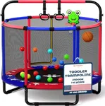 Happin® 55” Upgraded Toddler Trampoline Indoor & Outdoor Playset Ages 1-6, 5FT Kids Trampoline, Ultra Safe Mini Trampoline for Kids with Safety Enclosure Net, Gifts for Birthday Boys and Girls