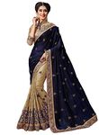 TRENDMALLS Women's Silk Embroidery Half n Half Saree With Blouse Piece (K724-NavyBlue)