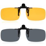 AUYAO Clip On Sunglasses, 2 Pcs Polarized Lens Fit over Prescription Glasses, Polarised Flip Up Fit Sunglasses, Polarised Night Driving Glasses Clip on Anti Glare for Men Women, Night Driving Glasses