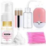 Eyelash Extension Cleanser Lash Cleanser Eyelash Cleanser for Eyelash Extensions, USB Mini Fan Rechargeable Electric Handheld Air Conditioning Lash Extension Kit Lash Brushes Cleanser Brush (Pink)