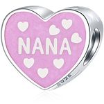 Pink Enamel Nana Heart Charms, fits Pandora Mothers Day Bracelet, 925 Sterling Silver I Love You Nanna/Nan Beads, Gift for Nonna/Nanny/Christmas/Great Grandmother Birthday