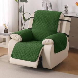 HOKIPO 'UrbanQuilt' Recliner Sofa Slipcover Mat for 1 Seater | 1-Piece Design & Dual Belt Protection to Avoid Slipping of Cover, Forest Green (AR-6069-M8)
