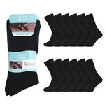 Socksmad Big Foot Socks 11-14 UK - 100% Cotton Socks - Extra Wide Socks for Swollen Feet Men - Wide Top, Comfort Fit, Hand-Linked, Diabetic-Friendly - Health Care Essentials - Black, 12 prs