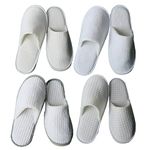 JK Home 4 Pairs Disposable House Slippers, Soft Coral Fleece Closed Toe Non Slip Washable Reusable, Women Men Padded Sole Slippers, Home Indoor Guest Hotel Party Bride Slipper