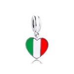 Italy Heart Flag Charm Dangle100% 925 Sterling Silver Fits Pandora Bracelets, Jewelry Gift for Everyone.