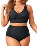 Aqua Eve Women Plus Size Two Piece Swimsuit High Waisted Bikini Set Tummy Control Bathing Suit, Black, 16 Plus