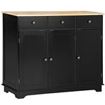 HOMCOM Kitchen Storage Cabinet, Sideboard Buffet Cabinet with Solid Wood Top, Adjustable Shelf, 3 Drawers and 3 Doors, Black