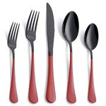 Onlycooker 20-Piece Red Silverware Set 18/0 Stainless Steel Black Silverware Set Red Handle Cutlery Black Set Service for 4 Dinner Knives Forks Spoons Set Black Flatware SetFinish Dishwasher Safe…